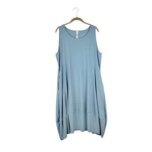Marla Wynne Balloon Hem Dress Blue Slinky Knit Sleeveless Tank Size PXL